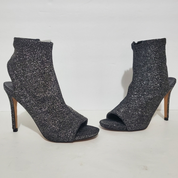 Steve Madden Rakel black silver sparkle spike heel open toe sock booties 7.5 - Picture 4 of 14